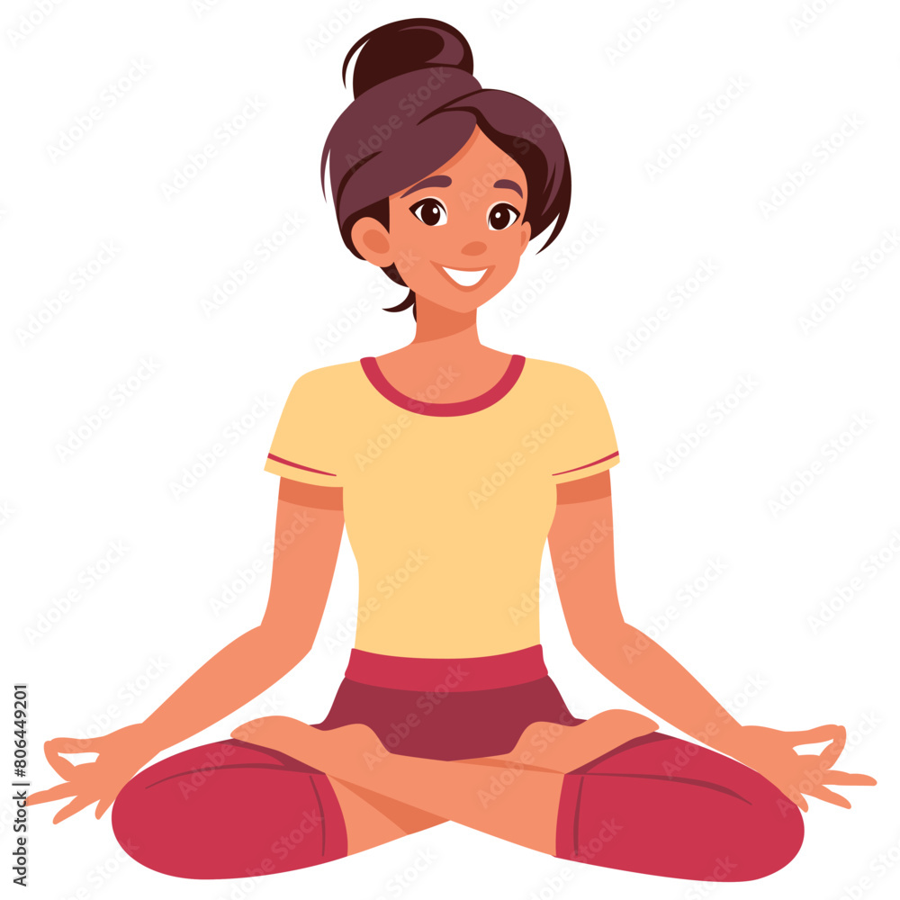 Young woman doing yoga Lotus pose Padmasana. Fitness concept. Flat vector illustration on white Young woman doing yoga Lotus pose Padmasana. Fitness concept. Flat vector illustration on white