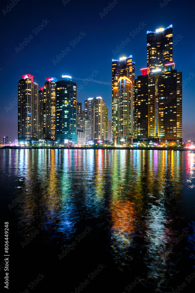 Naklejka premium Busan Marina city skyscrapers illluminated in night