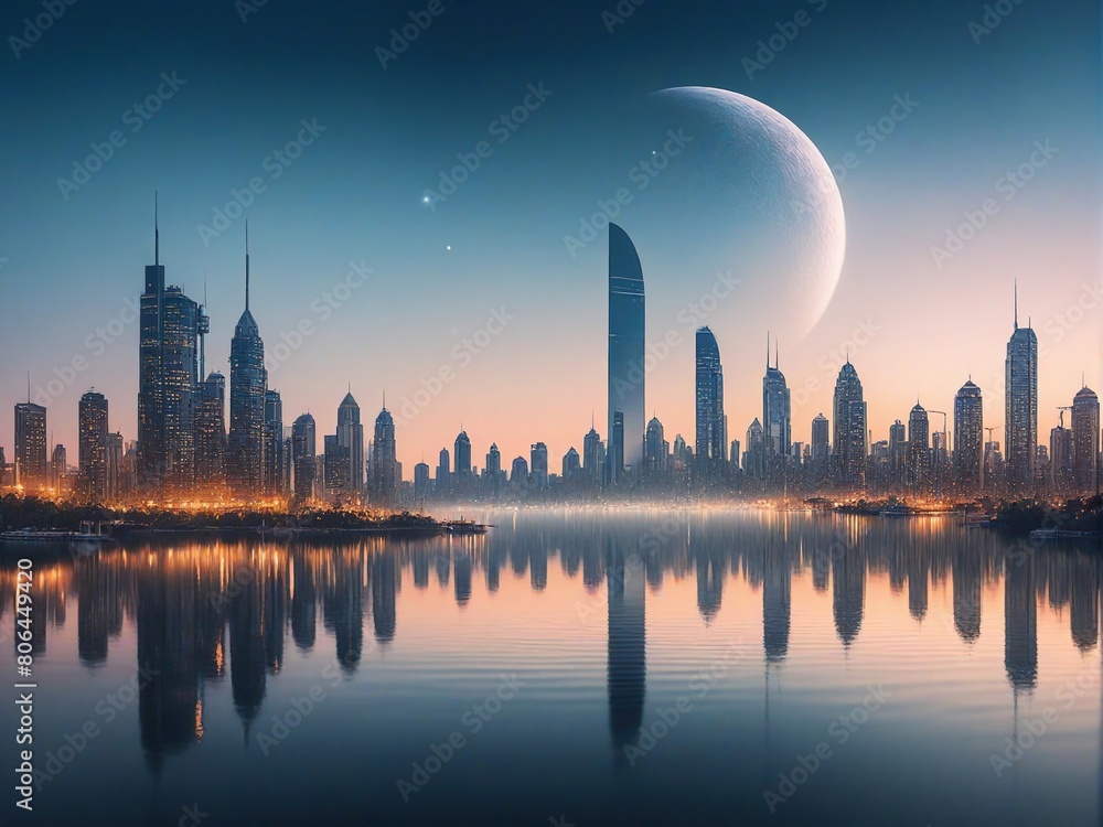 Obraz premium city skyline at sunset