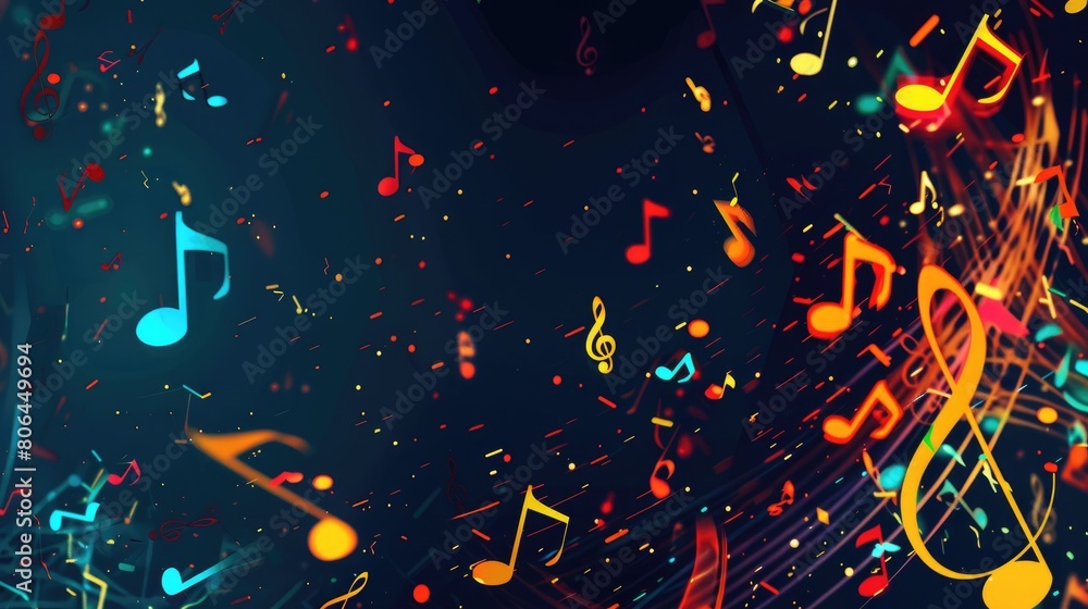 Music notes and signs converge to form melody on abstract dark backdrop. Musical banner. Ai Generated Music notes and signs converge to form melody on abstract dark backdrop. Musical banner. Ai Generated