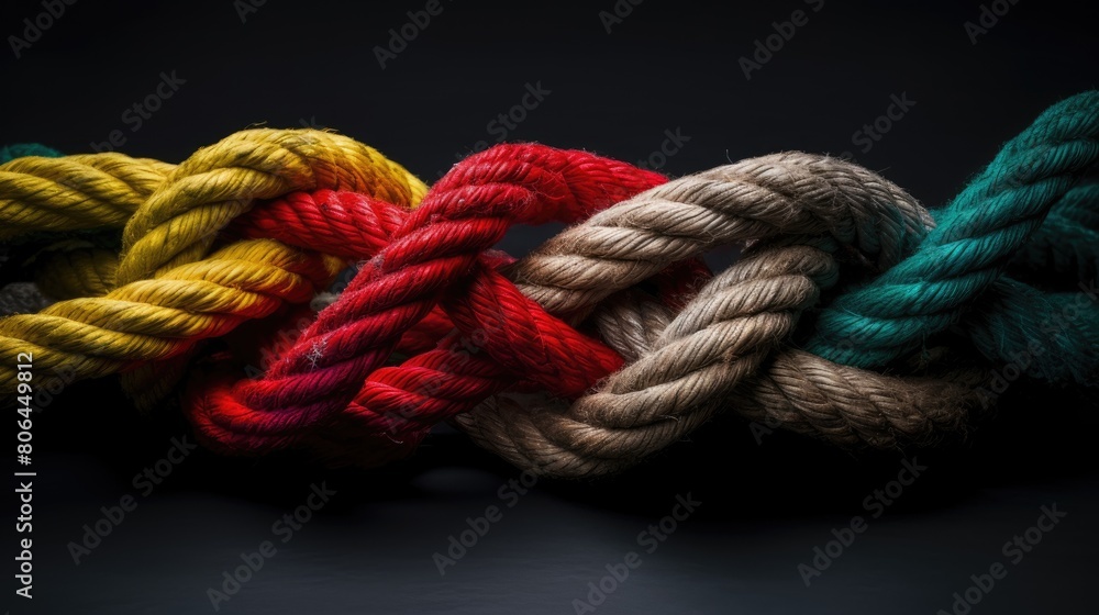 Diverse strengths connect in teamwork, symbolized by a team rope. Ai Generated