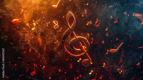 Music notes and signs converge to form melody on abstract dark backdrop. Musical banner. Ai Generated