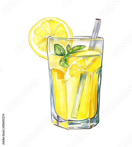 lemonade glass ice watercolor digital painting good quality