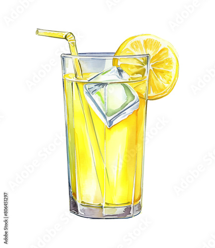 lemonade glass ice watercolor digital painting good quality