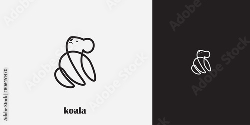 Koala line logo design. Wildlife decorative elements, one continuous line.