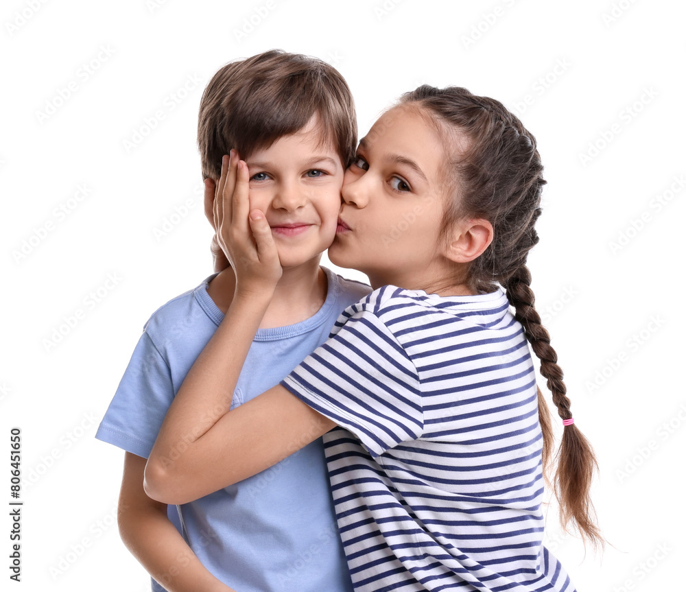Happy brother and sister on white background Happy brother and sister on white background