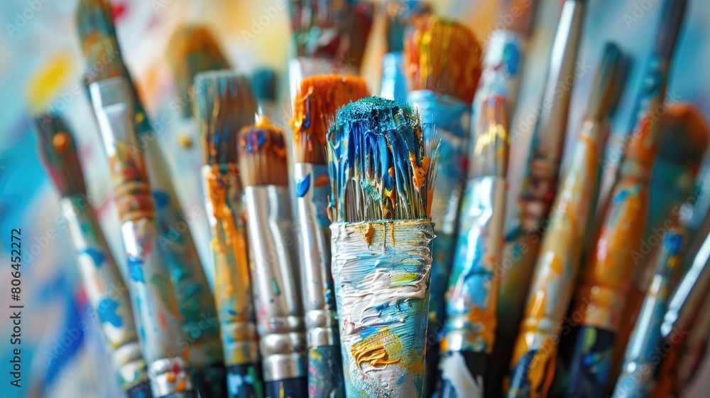 Obraz premium Vibrant paintbrush art ignites creativity, exhibition-ready, Ai Generated.