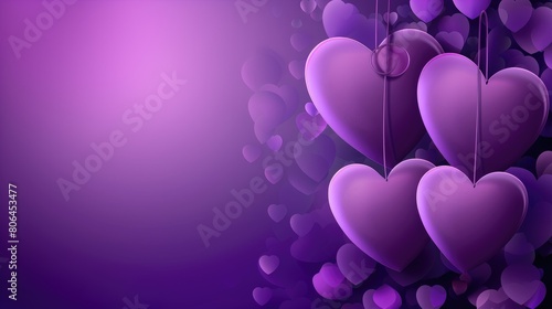 Valentine's Day purple backdrop adorned with hearts. Romantic ambiance. Ai Generated