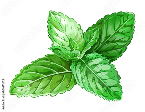 mint leaf watercolor digital painting good quality