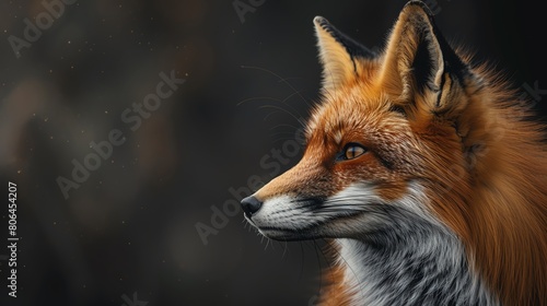 Wallpaper Mural Closeup of a red fox s head, vibrant fur contrasting dramatically with a shadowy background, capturing its alertness and adaptability Torontodigital.ca
