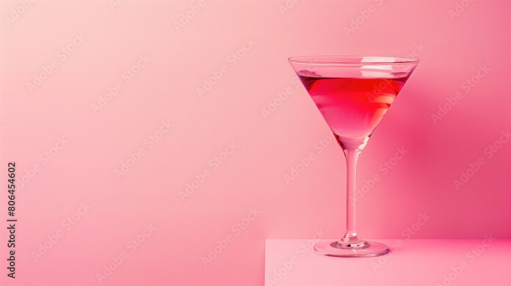 Pink cocktail in martini glass against background Pink cocktail in martini glass against background