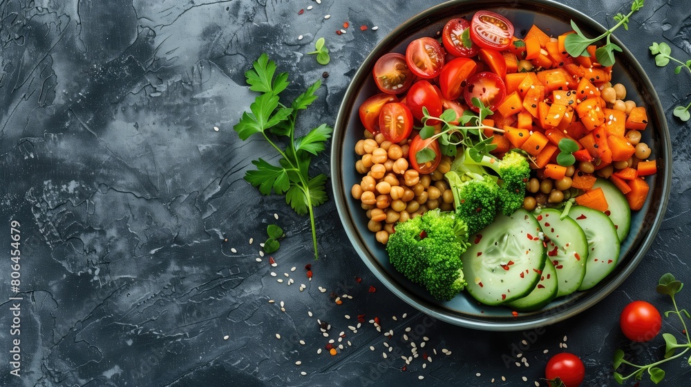 Fresh vegetable salad with chickpeas on dark background Fresh vegetable salad with chickpeas on dark background