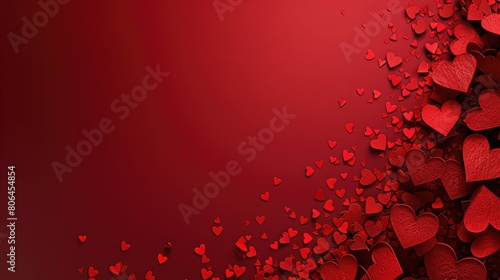 Valentine's Day background adorned with red heart cutouts. Romantic ambiance. Ai Generated