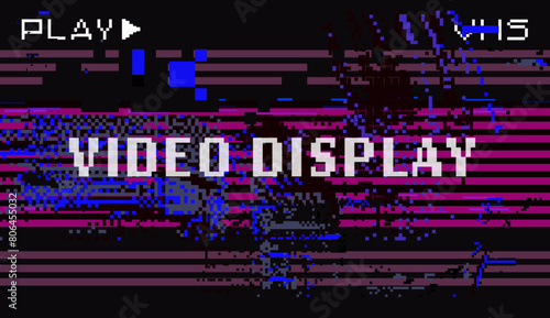Retro VHS background with glitch camera effect. Old video Tape rewind. 