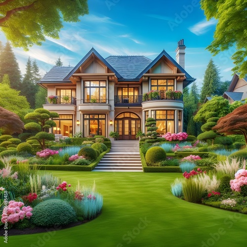luxury house with garden	 photo