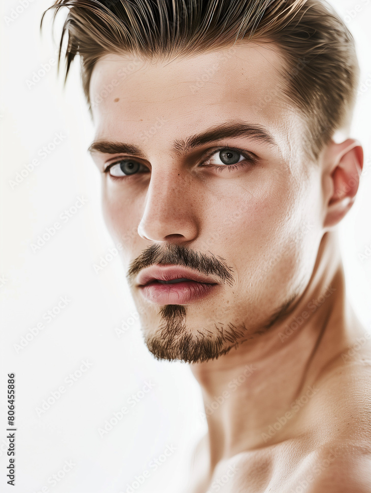 men's beauty close up studio portrait with a white background men's beauty close up studio portrait with a white background