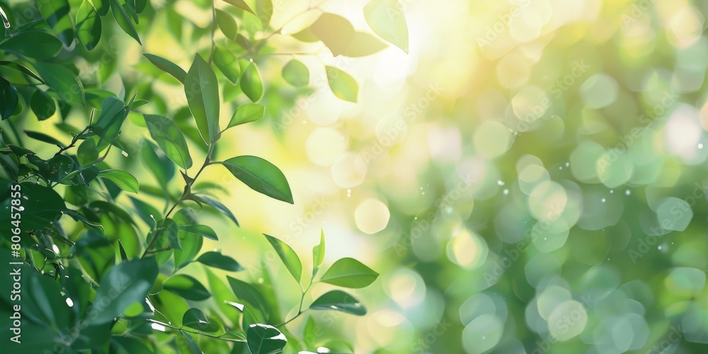 A tree with leaves is in the foreground and the background is a blurry A tree with leaves is in the foreground and the background is a blurry
