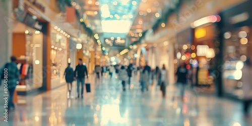 Hustle and Bustle: A Dynamic Blur of a Busy Shopping Mall with a Myriad of Shoppers.