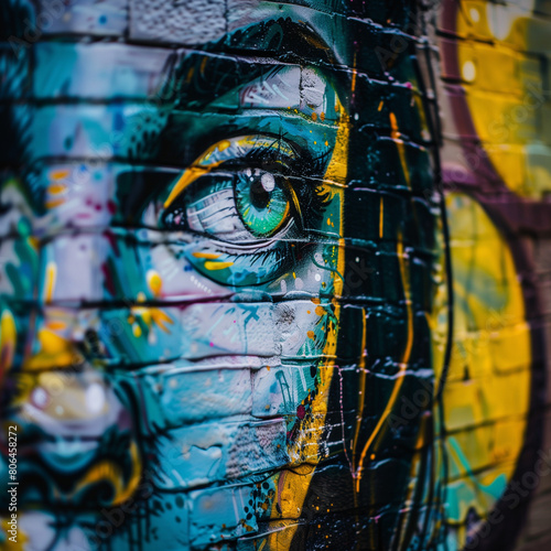 Vibrant Street Art Graffiti Detail Capturing a Painted Eye