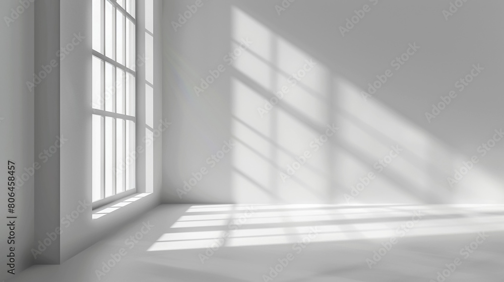 Abstract white studio background for product presentation. Empty room with shadows of a window. Display product with blurred backdrop Abstract white studio background for product presentation. Empty room with shadows of a window. Display product with blurred backdrop