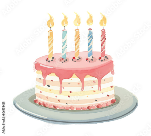 birthday cake watercolor digital painting good quality