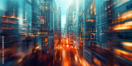 A blurry cityscape with a lot of lights and buildings