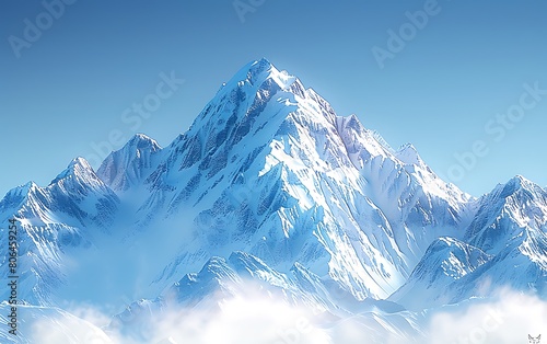 A snowy mountain peak, rising majestically against a clear winter sky © AhmadTriwahyuutomo