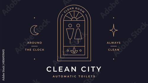 Clean City WC Label. Minimalist line art logo template. Simple modern design line graphic toilet restroom wc bathroom badge. Symbol line icon toilet restroom wc bathroom sign. Vector Illustration