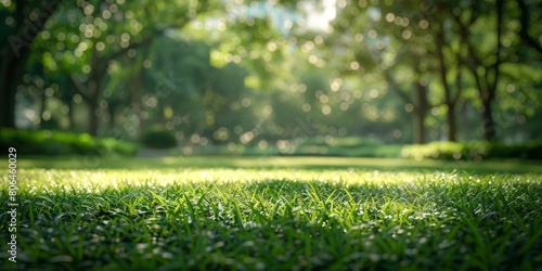 Tranquil Oasis: A Picturesque Park with Towering Trees and a Verdant Carpet of Grass.