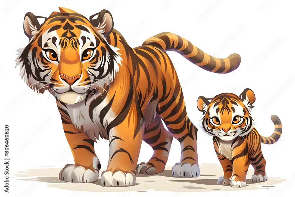 Naklejka premium A cute cartoon tiger mother and cub