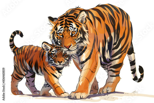 A cute cartoon tiger mother and cub © Sarah