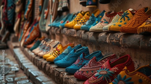 Traditional Moroccan babouche slippers in a street in Morocco