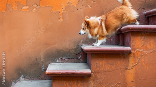 Corgi and stairs
