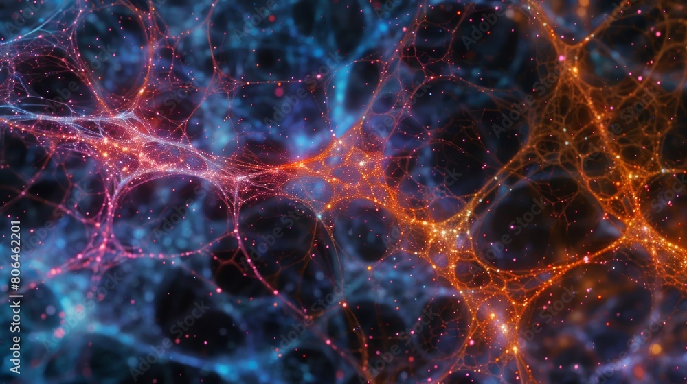 Fototapeta premium A microscopic view reveals the intricate layers of the dark matter web each strand an essential component of cosmic structure.