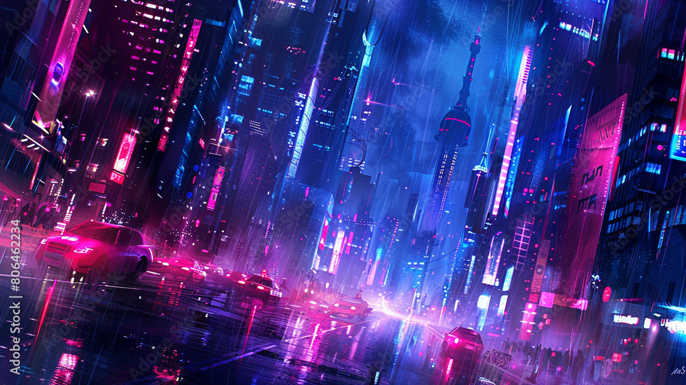  abstract background with a futuristic cyberpunk aesthetic, incorporating neon lights and urban elements.