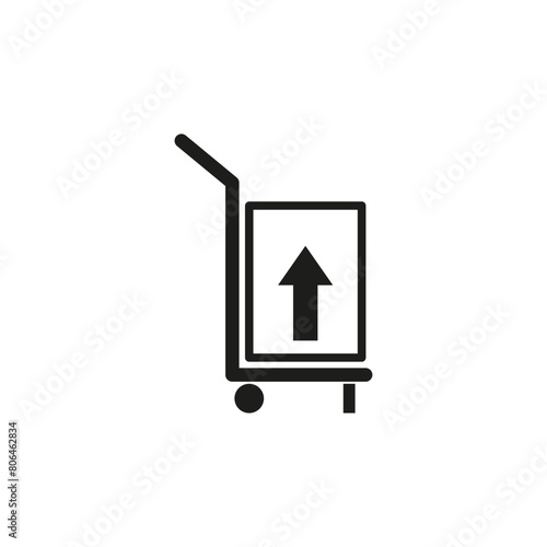 Black delivery cart. Vector arrow icon. Simple cargo trolley.