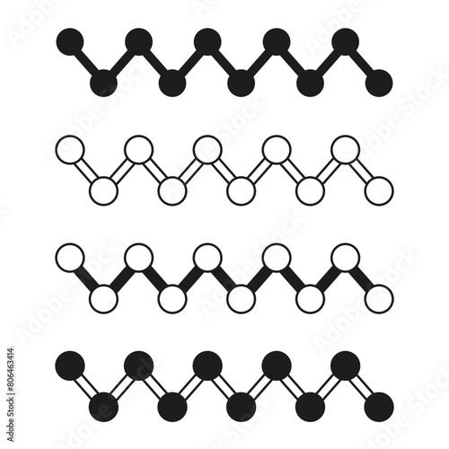 Black and white molecular structures. Geometric atom linkage patterns vector. Science and chemistry design. Monochrome molecular bonds.