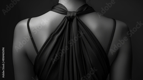 Elegant black gown detail with a sophisticated back knot design