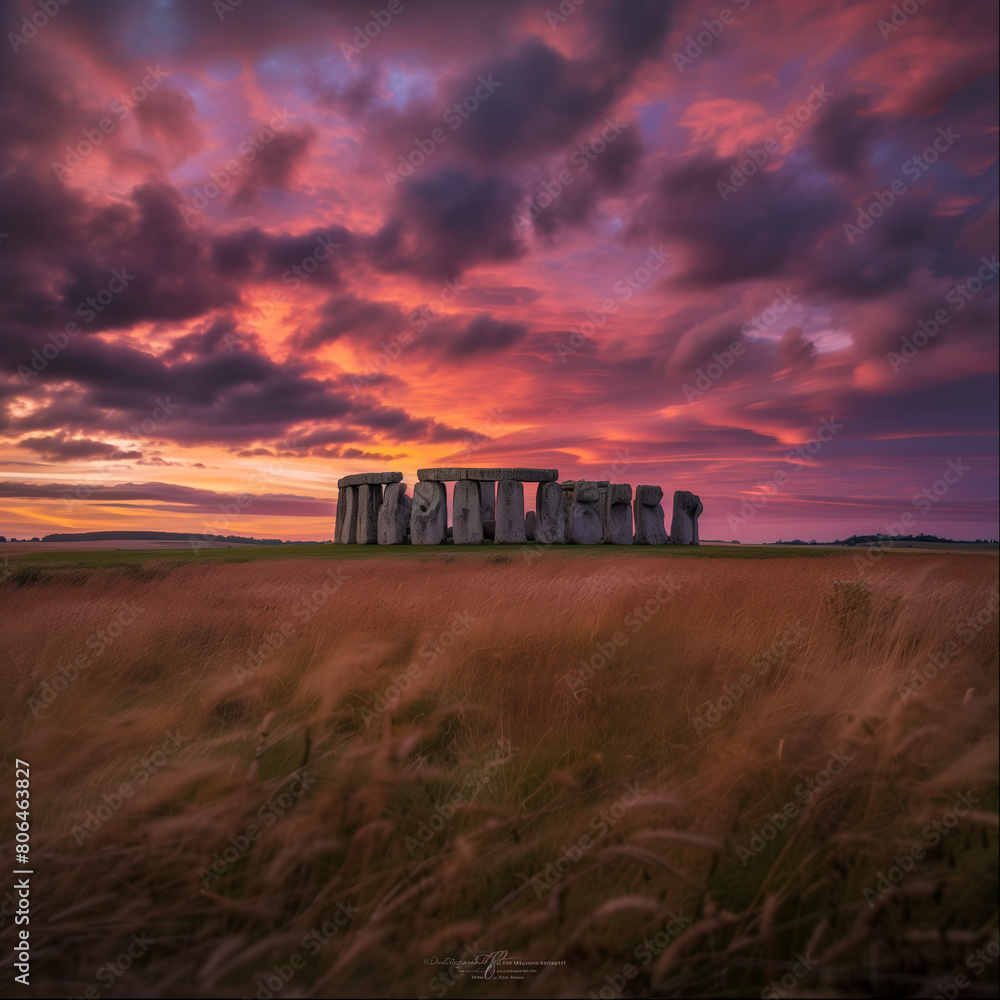 Sunset Over Stonehenge - Ancient Wonders in Wiltshire Countryside