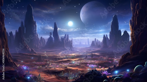 Fantasy alien planet. Mountain. 3D illustration. Fantasy.