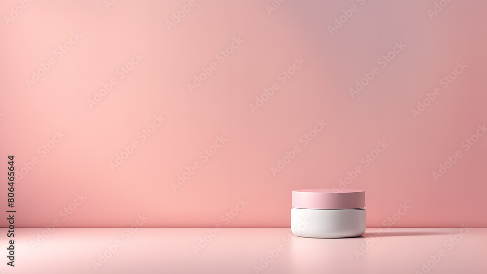 A white and pink container sits on a pink background
