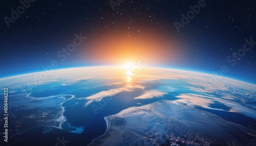 blue sunrise, view of earth from space #806466232
