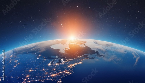 blue sunrise, view of earth from space