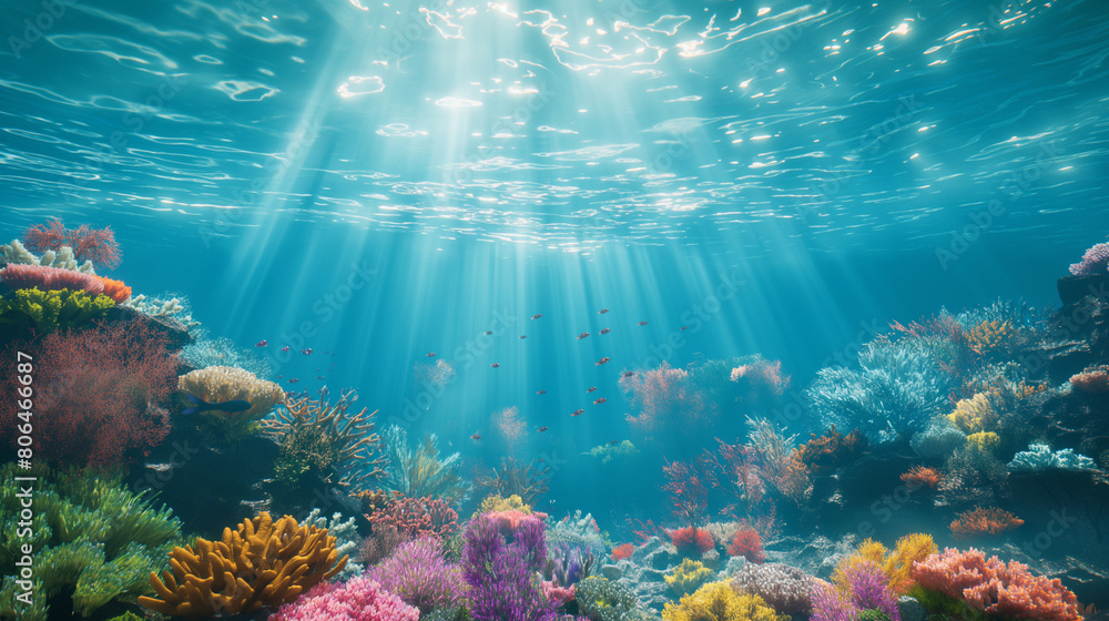 Vibrant coral reef teeming with marine life Vibrant coral reef teeming with marine life