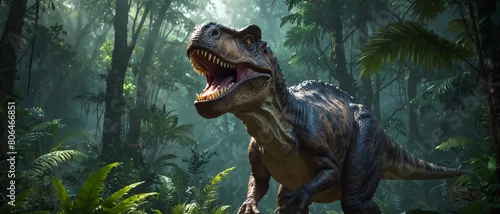 Obraz A T-Rex dinosaur in a fantastic jungle.
