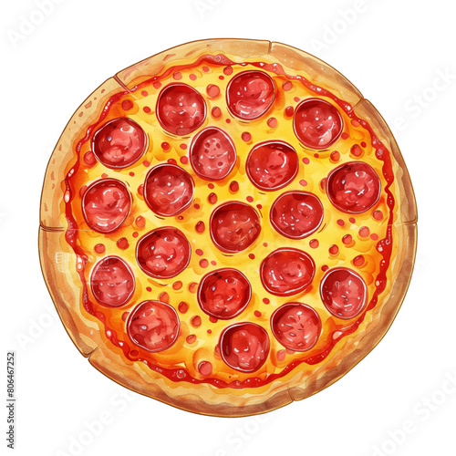 whole pizza watercolor digital painting good quality