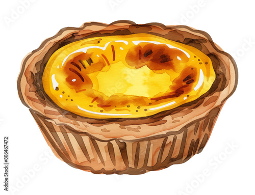portugese custard tart watercolor digital painting good quality