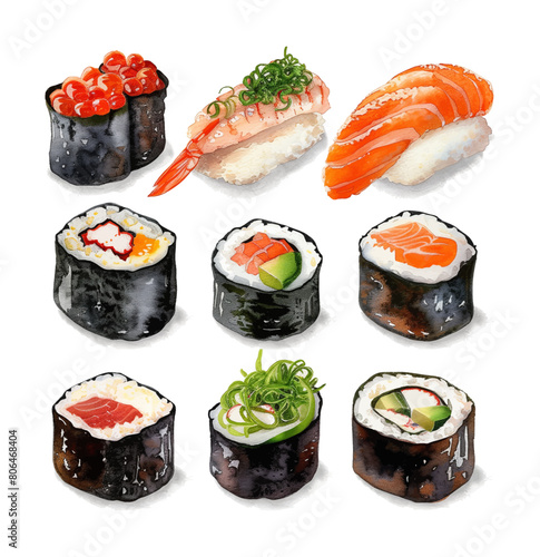 sushi set watercolor digital painting good quality