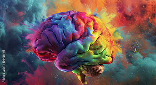 Vibrant splattered paint abstract brain concept for creativity and imagination inspiration and intelligence photo