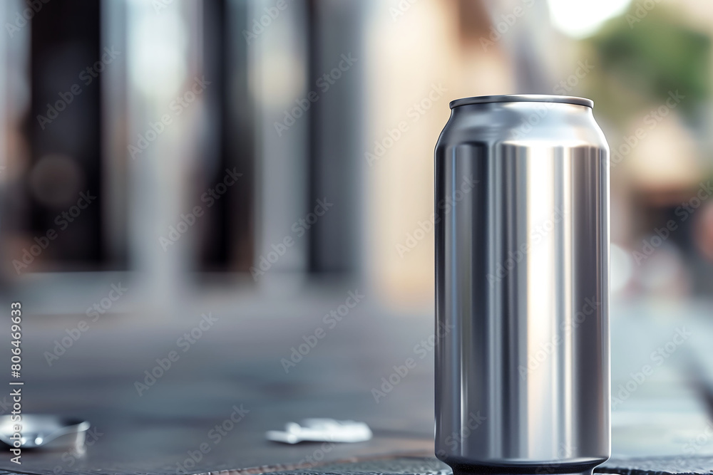 Urban Minimalism: Metallic Can on City Street Urban Minimalism: Metallic Can on City Street